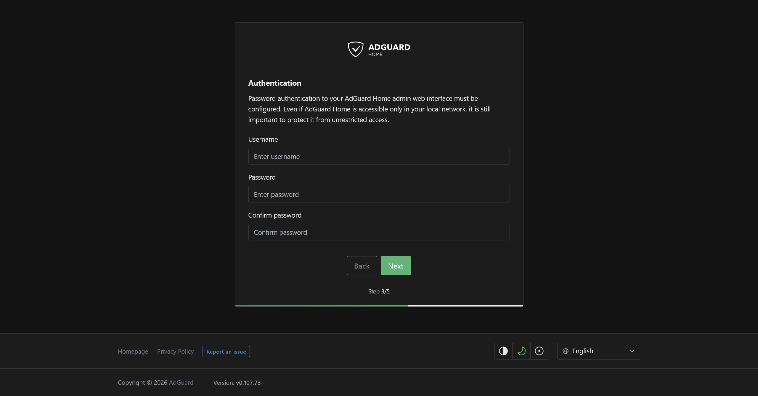 AdGuard Home admin credentials setup