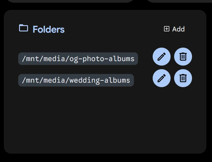 Immich administration external library folders config