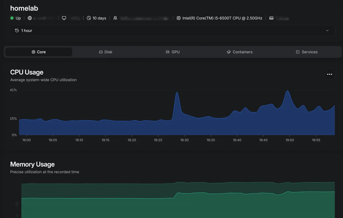 Beszel detailed system metrics charts
