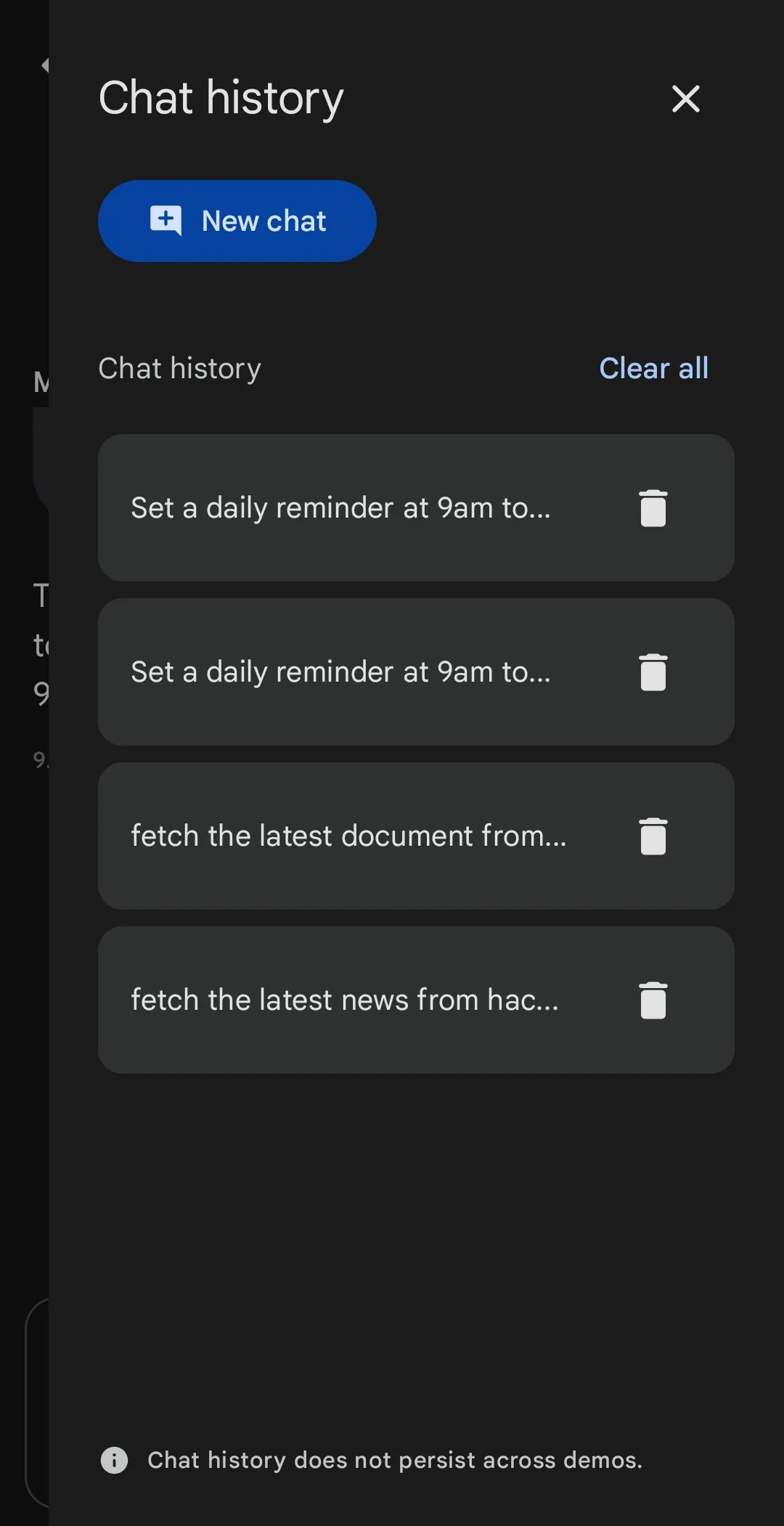 Conversations history screen