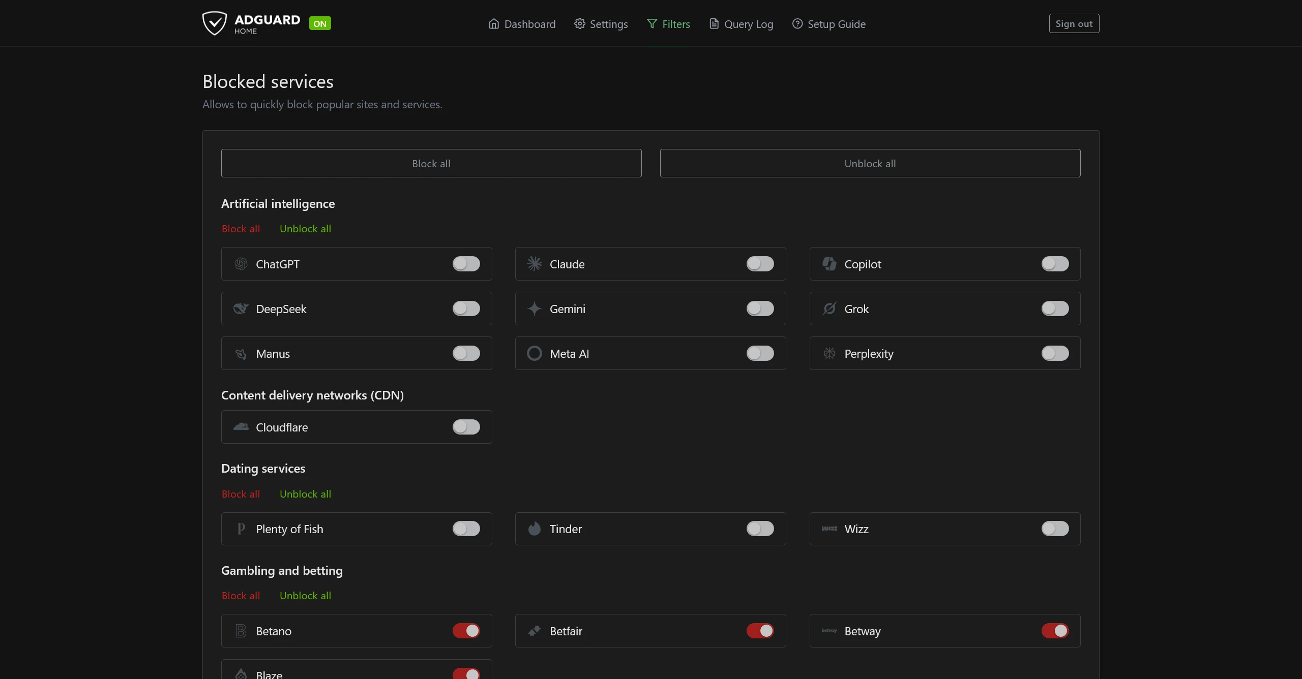 Adguard Home block services eg., youtube, tiktok