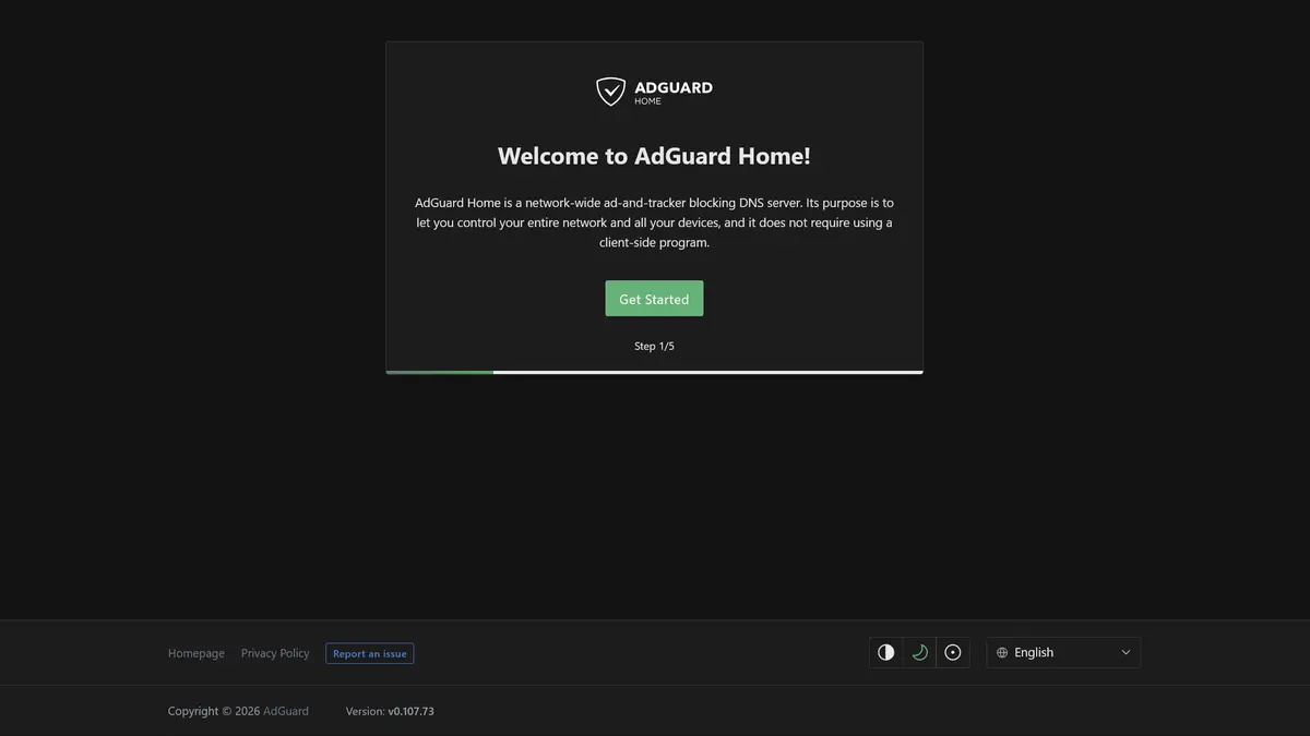 AdGuard Home Get Started page