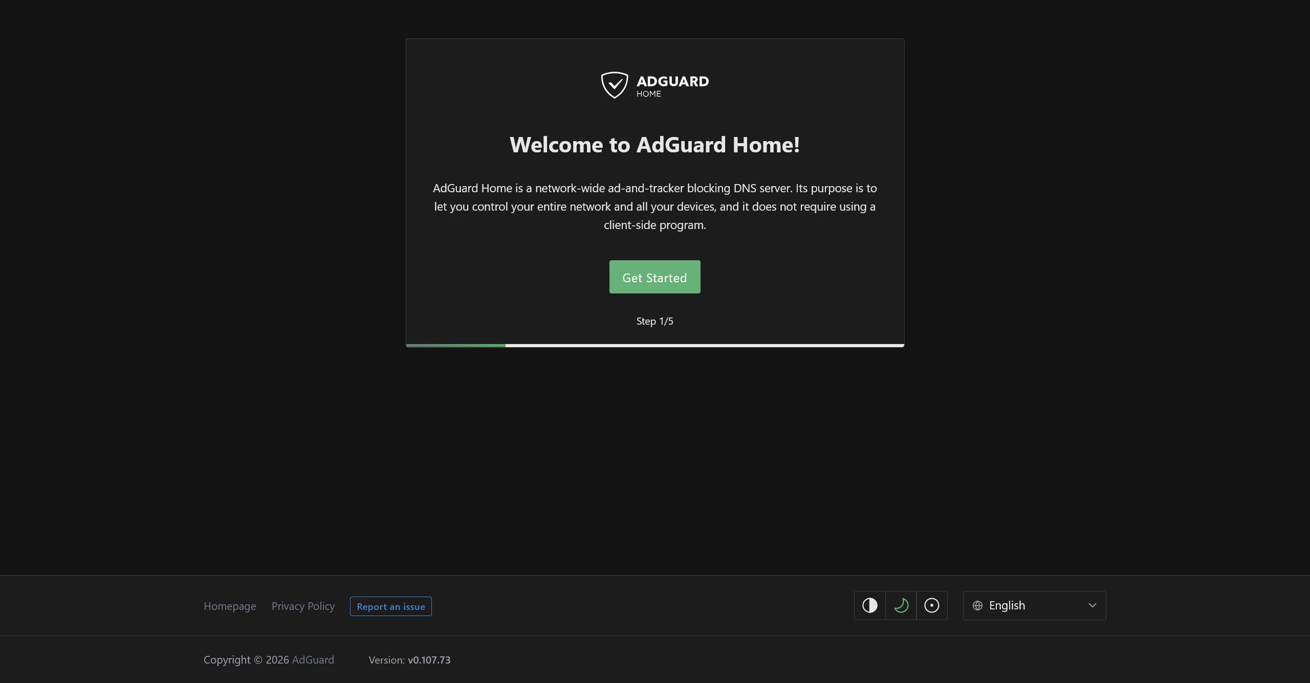AdGuard Home Get Started page