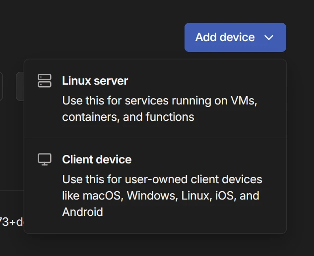 Taiscale new device menu